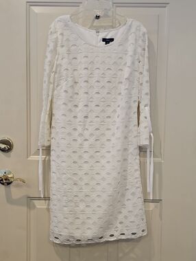 R&K White Eyelet A-Line Dress with Sleeve Ties